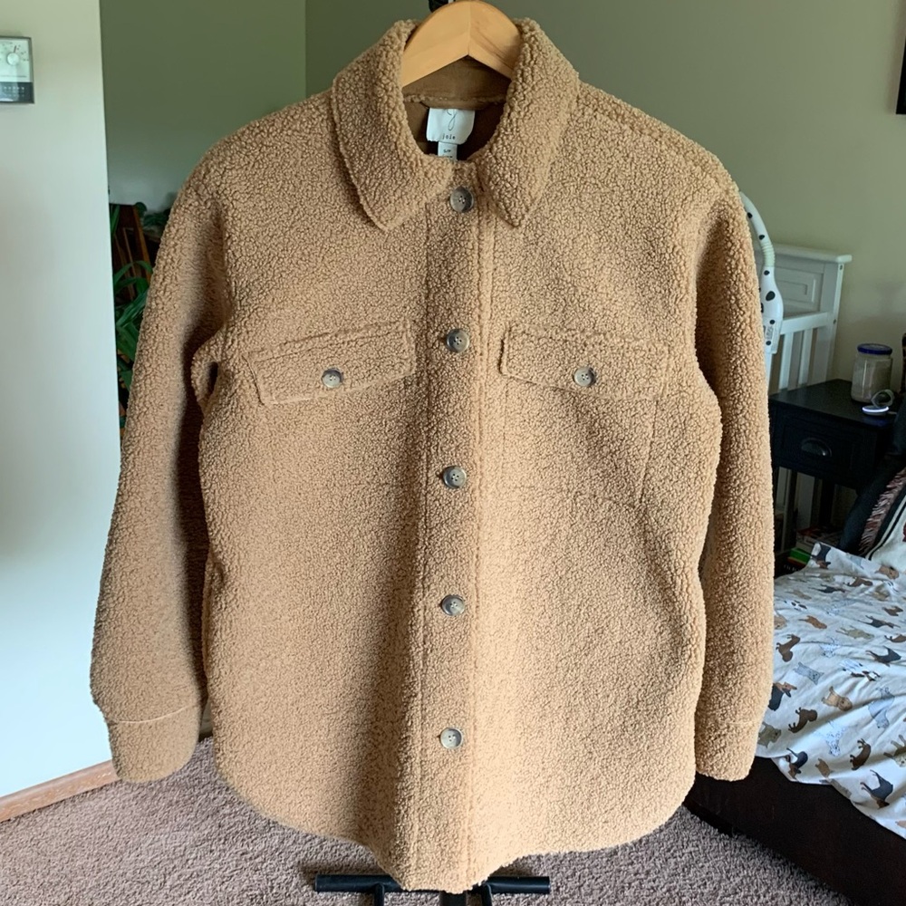 Joie Sherpa Teddy Fleece Shacket Jacket Chore Coat Tan Women’s Small